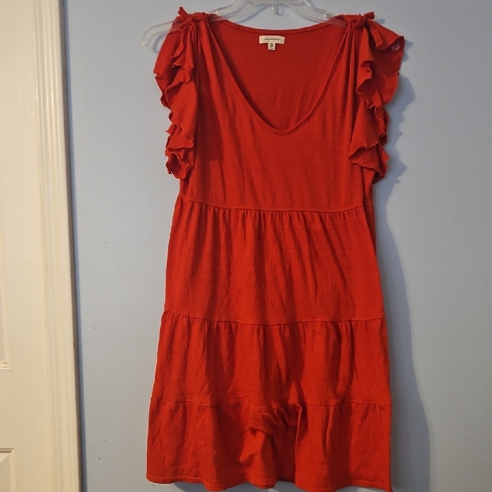 Women's Red Ruffle Sleeve Dress